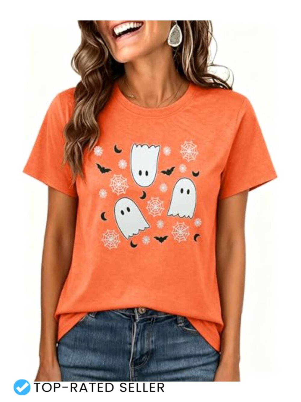 Halloween Ghost Graphic T-Shirt for Women Cotton Blend Crew Neck